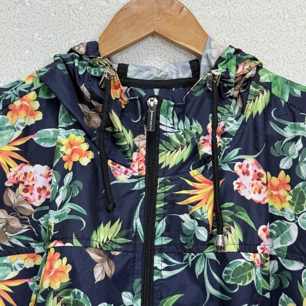 Susan Graver XL Tropical Floral Hooded Utility Jacket Zip Front - Picture 7 of 15